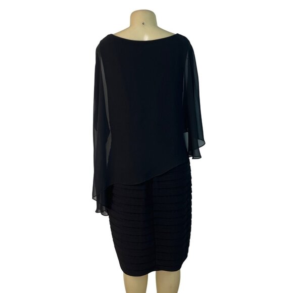 Adrianna Papell Black Dress With Sheer Overlay & Textured Skirt Womens Size 14W - Picture 3 of 6